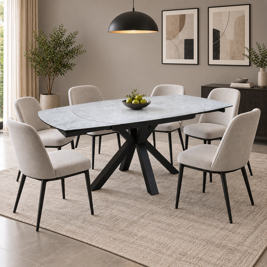Raul Silver Ceramic Top 130cm Swivel Extending Dining Table – view 2