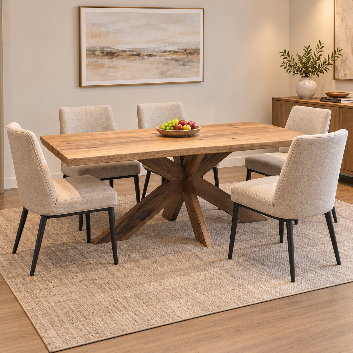 Bodahl ‘Njord’ 6 Old Bassano Solid Oak Raw Edge 240cm Dining Table with Wooden Star Base