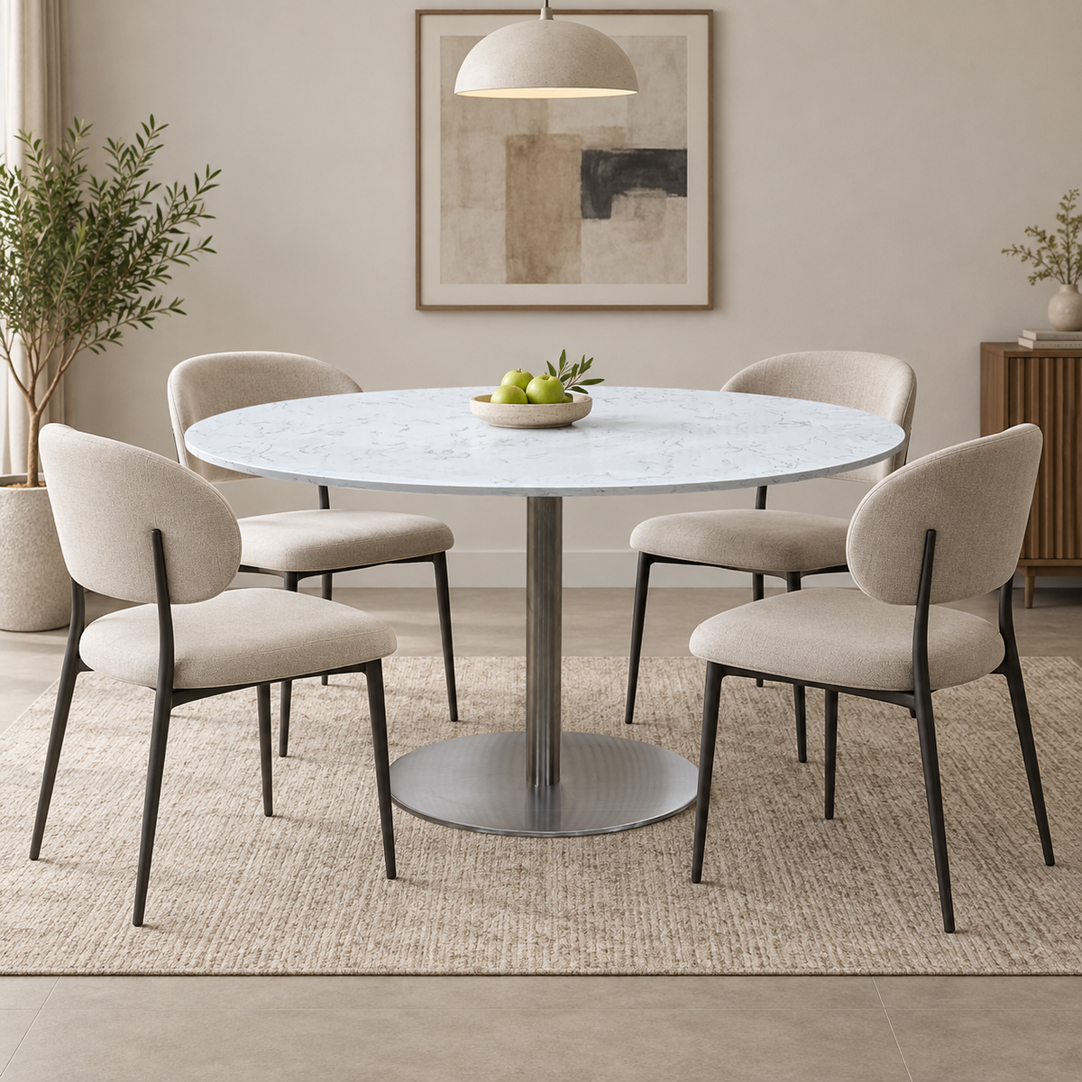 'Helsinki' Bianco Miami Quartz White Real Marble Top 160cm Oval Dining Table