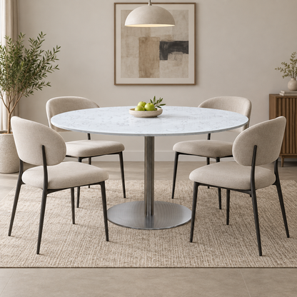 'Helsinki' Bianco Miami Quartz White Real Marble Top 160cm Oval Dining Table