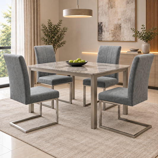Grigio Grey Fabric Set of 4 Cantilever Dining Chairs – view 2