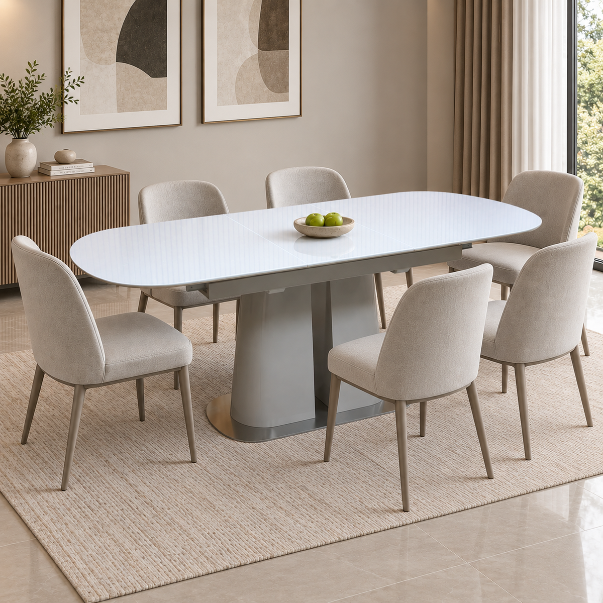 'Cashmere' 140cm Tempered Glass Pop-Up Extending Dining Table