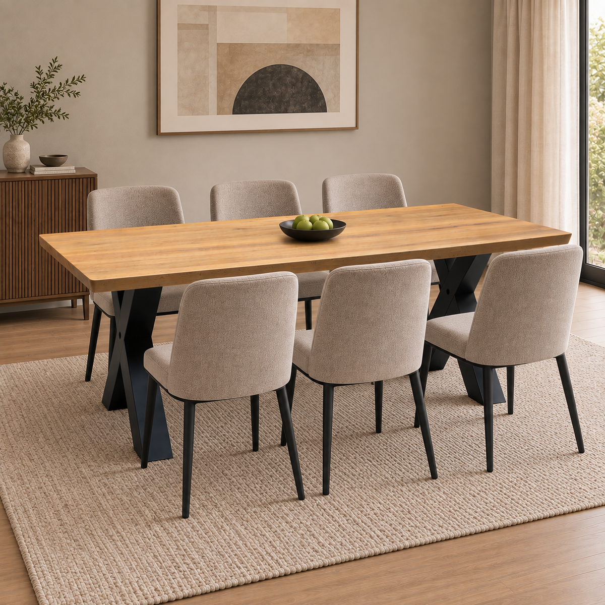 Bodahl 'Athena' 1 Oil Solid Oak Soft Edge 220cm Dining Table with X Leg