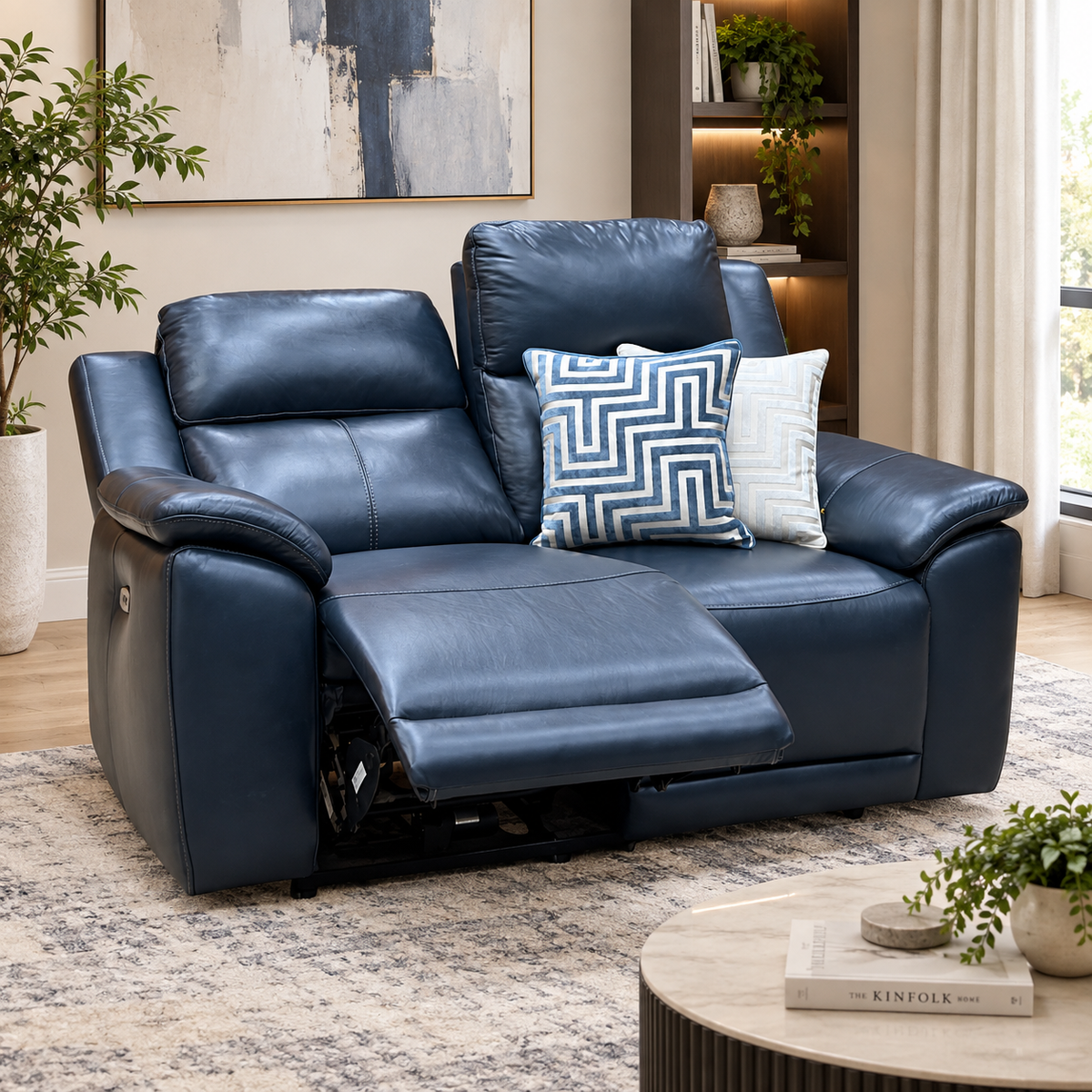 'Utah' Natural Milled Navy Blue La-4828 Leather 2 Seater Power Recliner Sofa