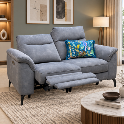 'Morgan' Dexter Mocha Grey 43504 Velvet Fabric 2 Seater Power Recliner Sofa