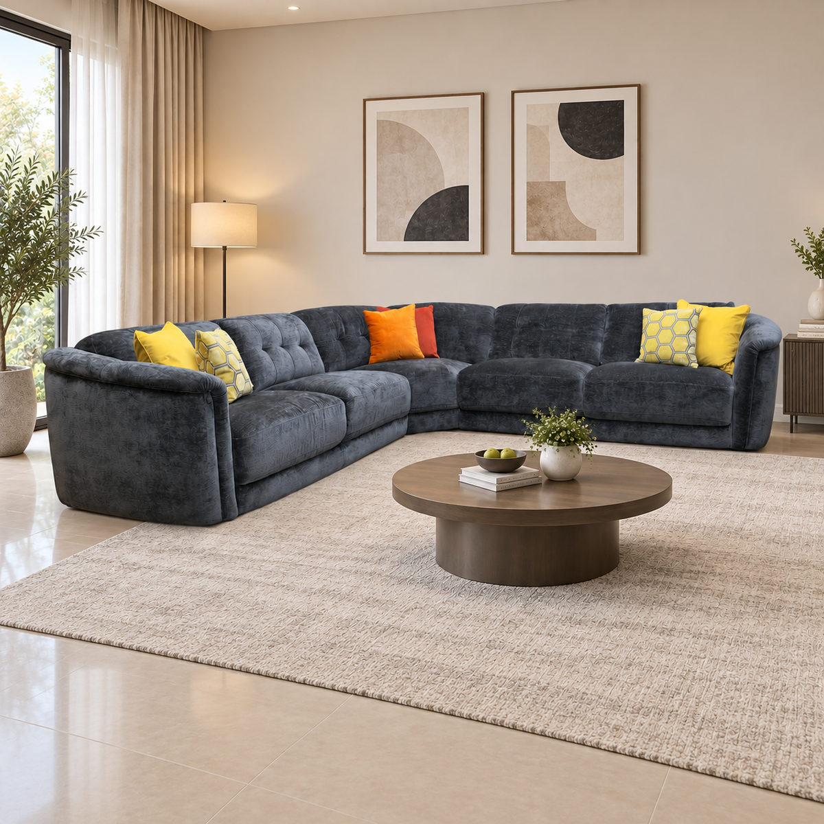 'Monarch' Aston Jet Black 47514 Linen Fabric Large Corner Sofa