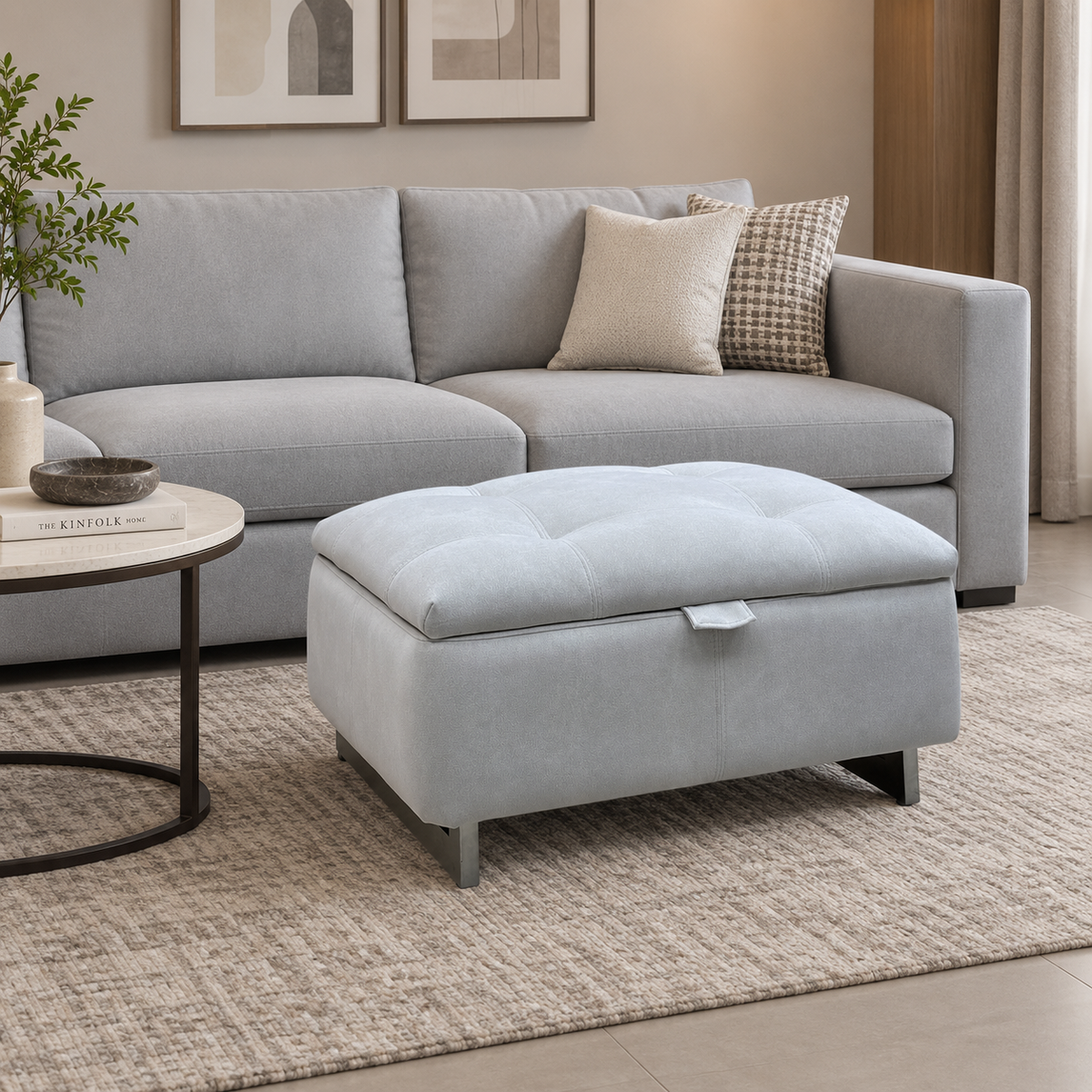 ‘Moet’ Dexter Ivory Velvet Fabric Large Storage Footstool