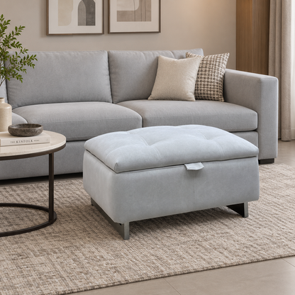 ‘Moet’ Dexter Ivory Velvet Fabric Large Storage Footstool