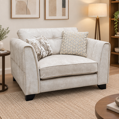 ‘Mariah’ Dapple Ivory-Tri Brass Insert Velvet Fabric Classic Back Snuggler Chair