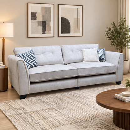 'Mariah' Dapple Ivory-Tri Brass Insert Velvet Fabric 4 Seater Classic Back Split Frame Sofa