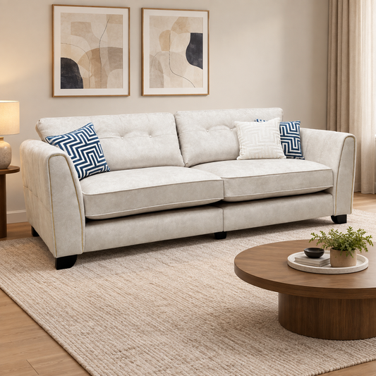 Mariah Dapple Ivory-Tri Brass Insert Velvet Fabric 4 Seater Classic Back Split Frame Sofa – view 2