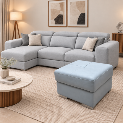 Nicoletti 'Galileo' Torello Alumino Grey Leather Storage Footstool
