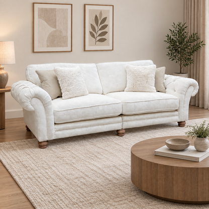 Ideal Home 'Cotswold' Burford Cream Wo Ft Fabric 4 Seater Classic Back Split Frame Sofa