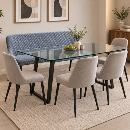 'Sapporo' Granite Grey Velvet Fabric Dining Bench
