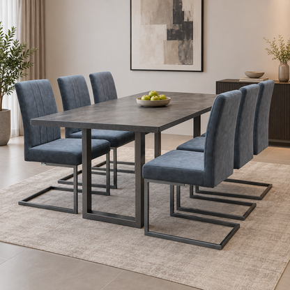 ‘Grigio’ Grey Fabric Set of 6 Cantilever Dining Chairs