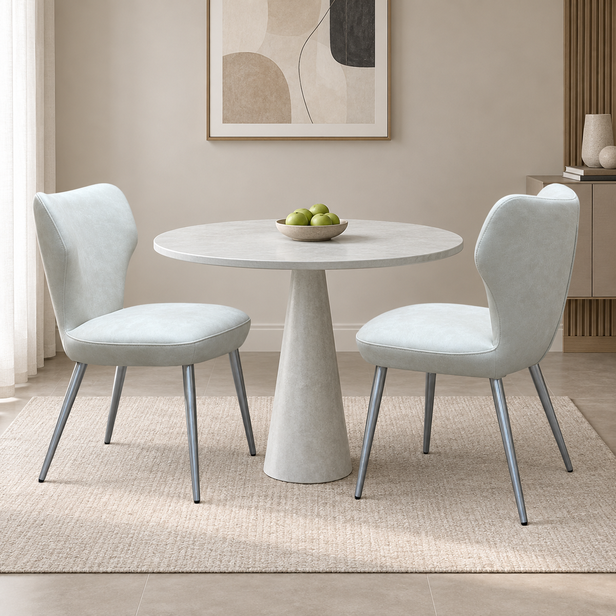 ‘Elegante’ Ivory White Faux Leather Pair of Dining Chairs