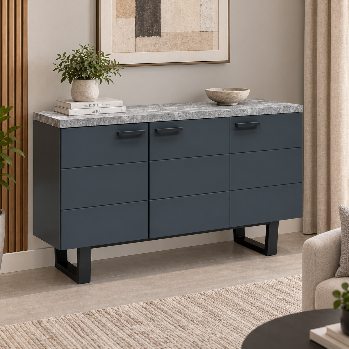 ‘Moon’ Grey concrete Effect 3 Door Sideboard