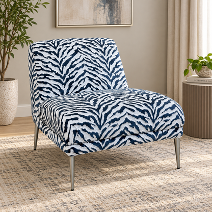 'Boujee' Zora Navy Blue Patterned Fabric Accent Chair