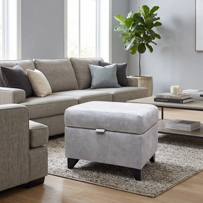'Aura' Kenzo Oatmeal Velvet Fabric Storage Footstool