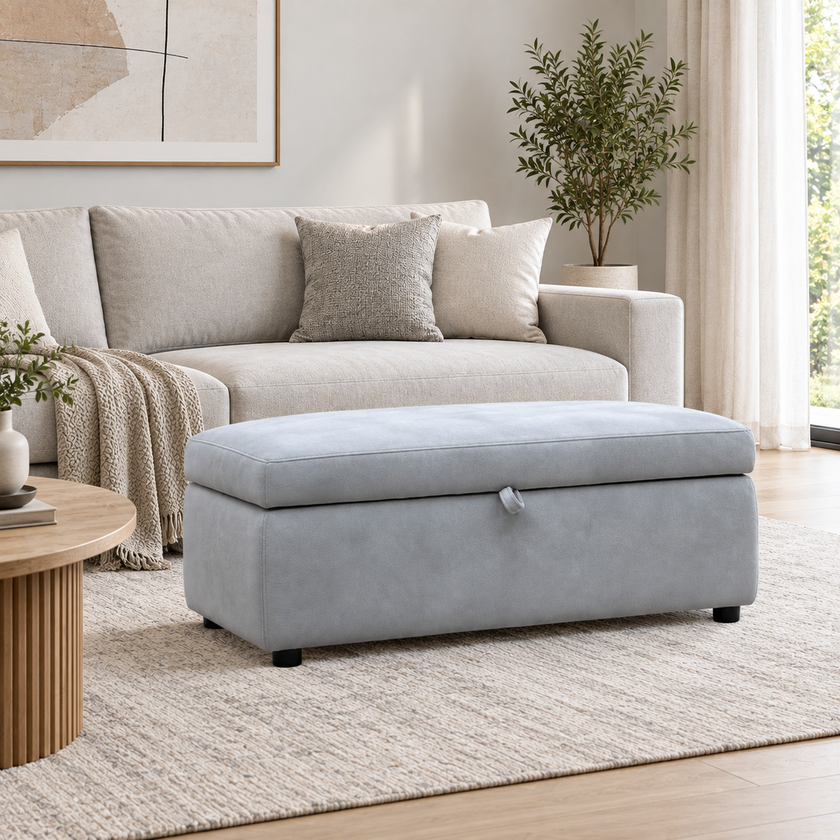 'Stark' Dexter Smoke Grey Velvet Fabric 120cm Blanket Storage Box Footstool