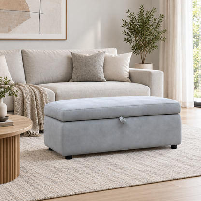 'Stark' Dexter Smoke Grey Velvet Fabric 120cm Blanket Storage Box Footstool
