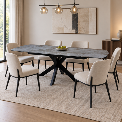 'Raul' Titanium Grey Ceramic 160cm Draw Leaf Extending Dining Table
