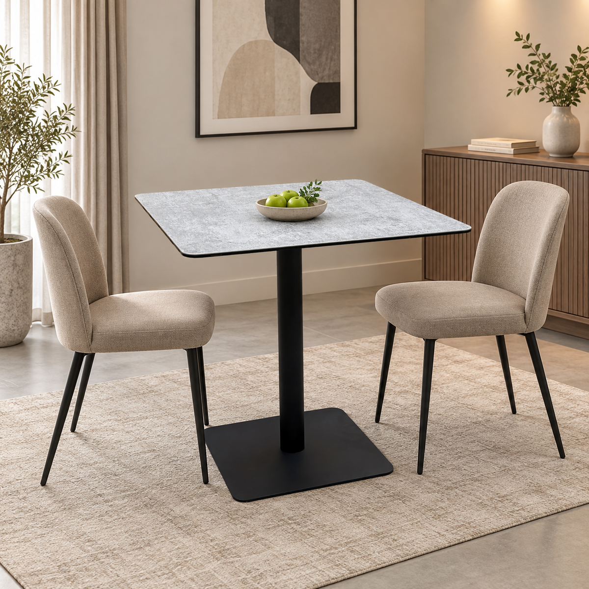 Pique Silver Ceramic Top Small Square Dining Table – view 2