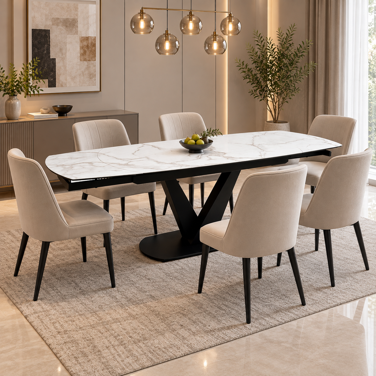'Julio' Matt Marble Ceramic Top 160cm Swivel Extending Dining Table
