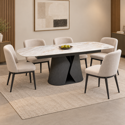 'Ivy' Neutral Marble Effect Ceramic Top 178cm Extending Dining Table
