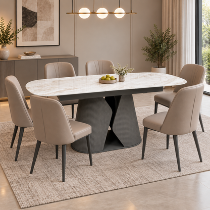 'Ivy' Neutral Marble Effect Ceramic Top 140cm Extending Dining Table