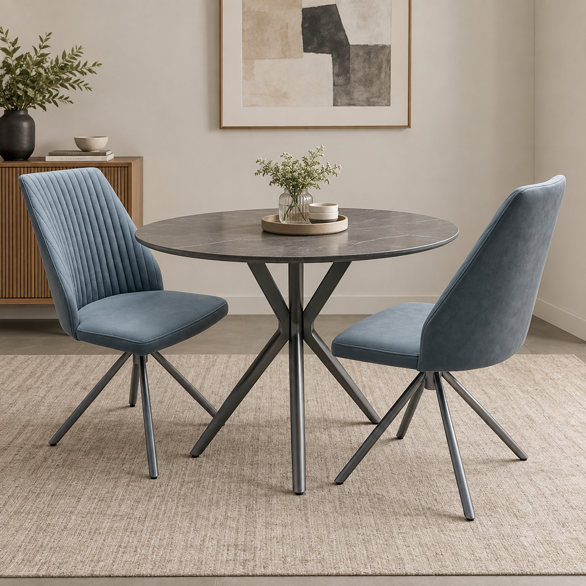 ‘Grigio’ Grey Fabric Pair of Swivel Dining Chairs