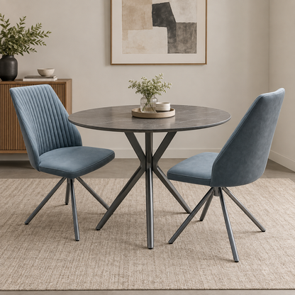 ‘Grigio’ Grey Fabric Pair of Swivel Dining Chairs