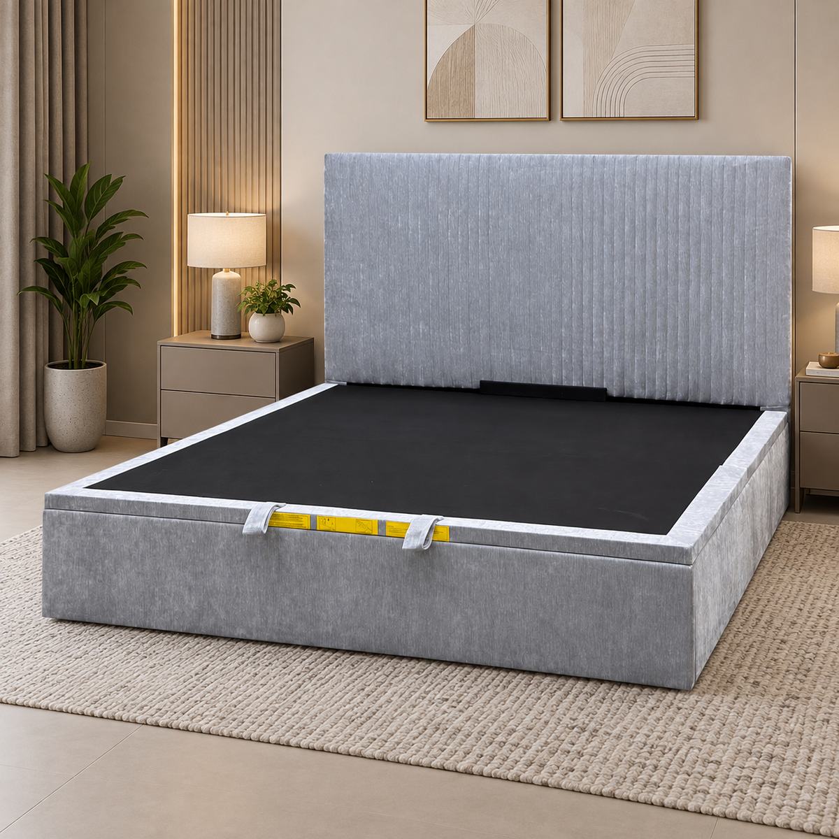 Duo+ Collection ‘Veron’ Silver Fabric End Lift Ottoman Bed Frame - Super King