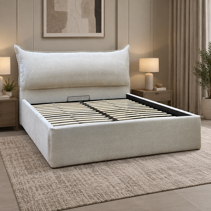 ‘Celestial’ Allora Stone Grey Fabric End Lift Ottoman Bed Frame - Super King