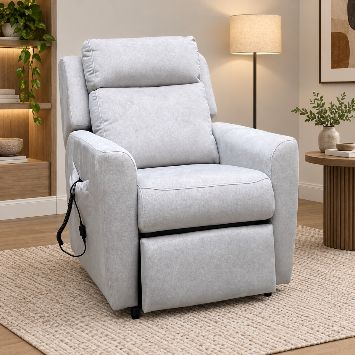 G Plan 'Wren' A123 Stingray Platinum Grey Velvet Fabric Lift and Rise Recliner Chair