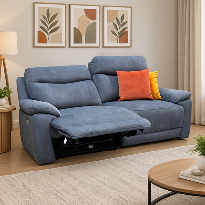 'Sloane' Dexter Shadow Grey Velvet Fabric 3 Seater Power Recliner Sofa