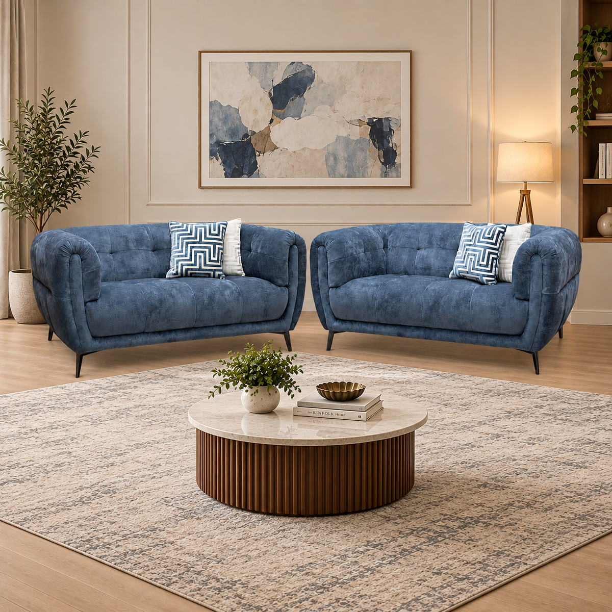‘Sienna’ Hudson Ocean Blue Fabric 2 + 2 Seater Sofa Set