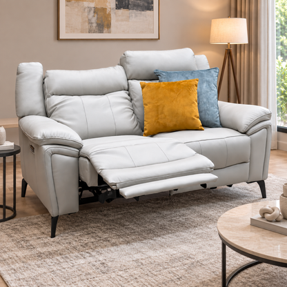 'Panache' Lead Grey Cat-60_23 Leather 2 Seater Power Recliner Sofa with Power Headrest and Heated Seats