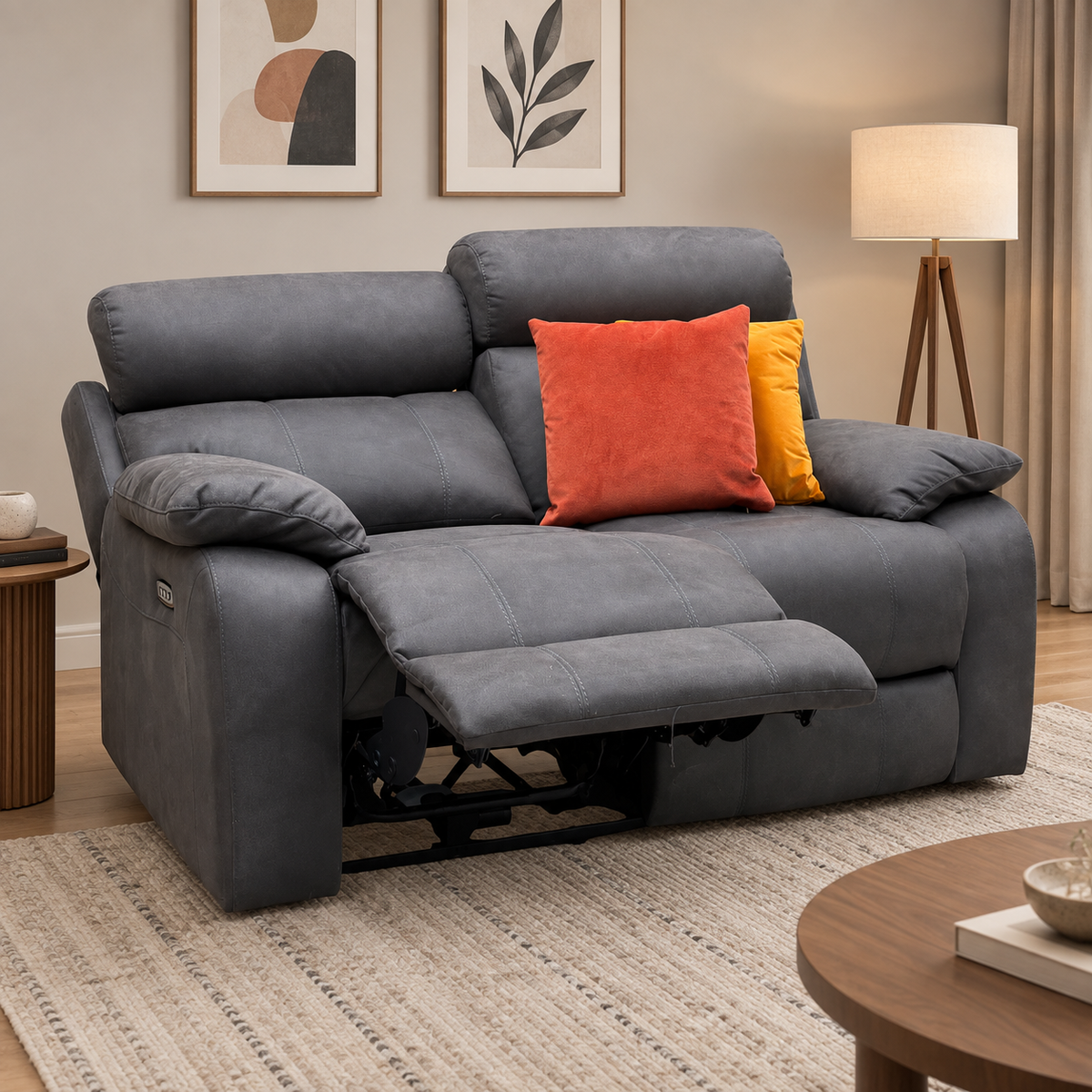 'Moreno' Bfa-Bnn-R28 Grey Heavy Duty Fabric 2 Seater Power Recliner Sofa with Power Headrests