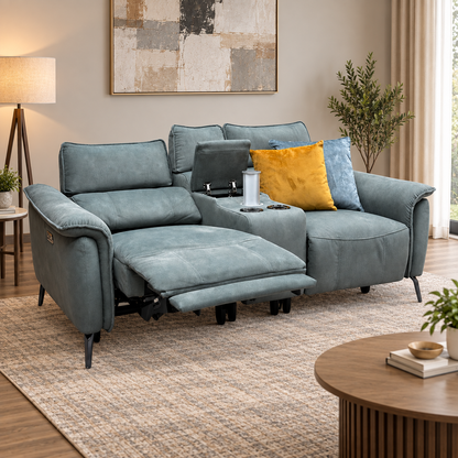 ‘Jude’ Dexter Fern Green Velvet Fabric 2 Seater Power Recliner Sofa with Smart Console and Power Headrests
