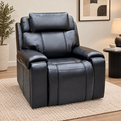 World of Leather 'Hollywood' Nc-023c Black Leather Power Recliner Chair with Power Headrest and Storage Arms