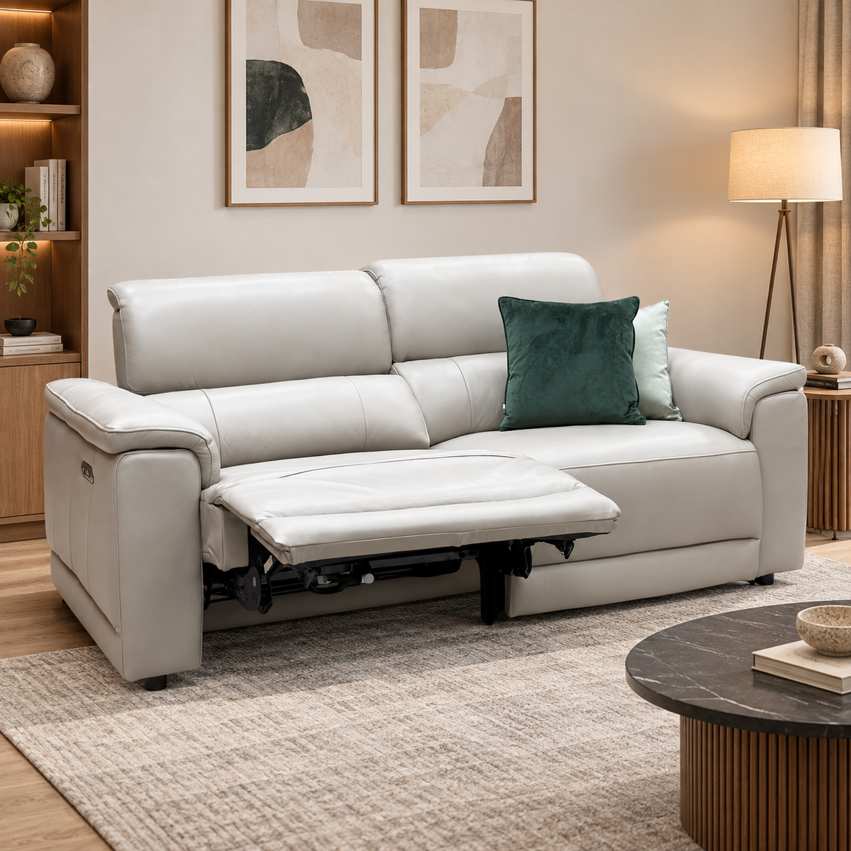 'Genius' Montana New Grey Leather 3 Seater Power Recliner Sofa with Power Headrests