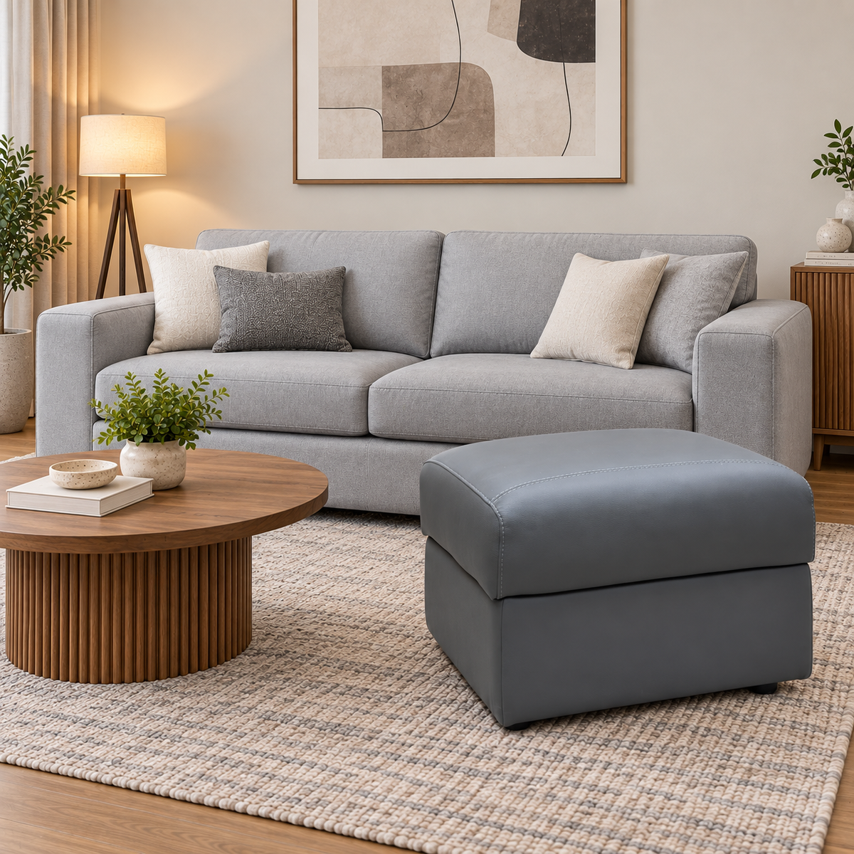 Nicoletti 'Davide' 327 Torello Grigio Scuro Leather Storage Footstool