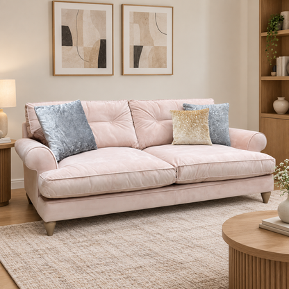 The Lounge Co. Bronwyn Cotton Candy Pink Velvet 4 Seater Classic Back Sofa – view 2