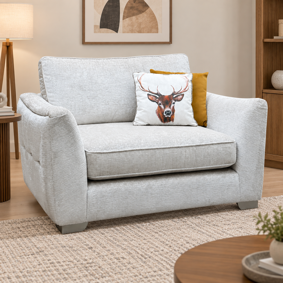 'Boujee' Lustro Dove Grey Ct Fabric Snuggler Chair