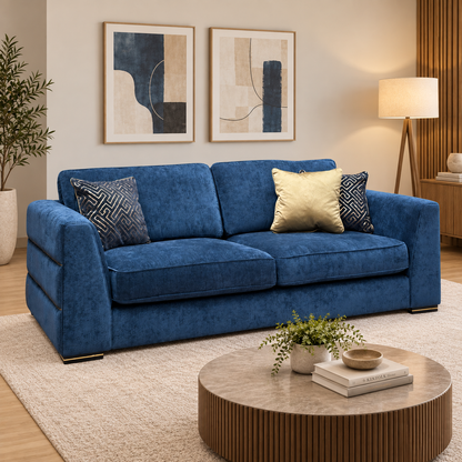 'Belissimo' Mirage Navy Blue - Cp Fabric 3 Seater Classic Back Sofa