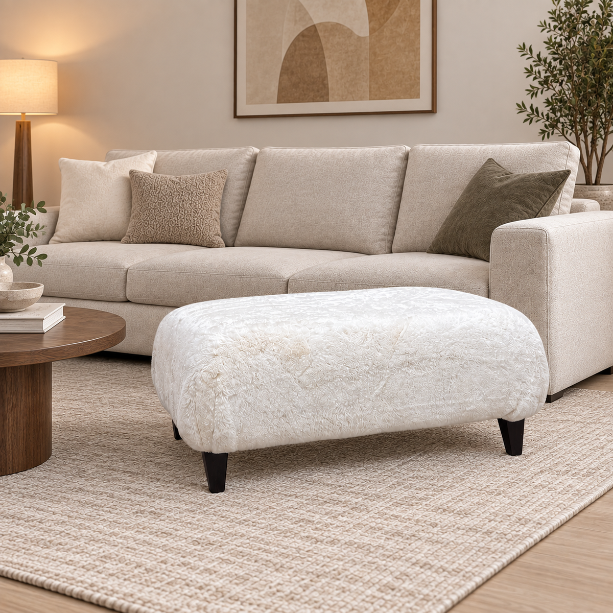 'Aura’ Bear Ivory Dw Ft Faux Fur Footstool