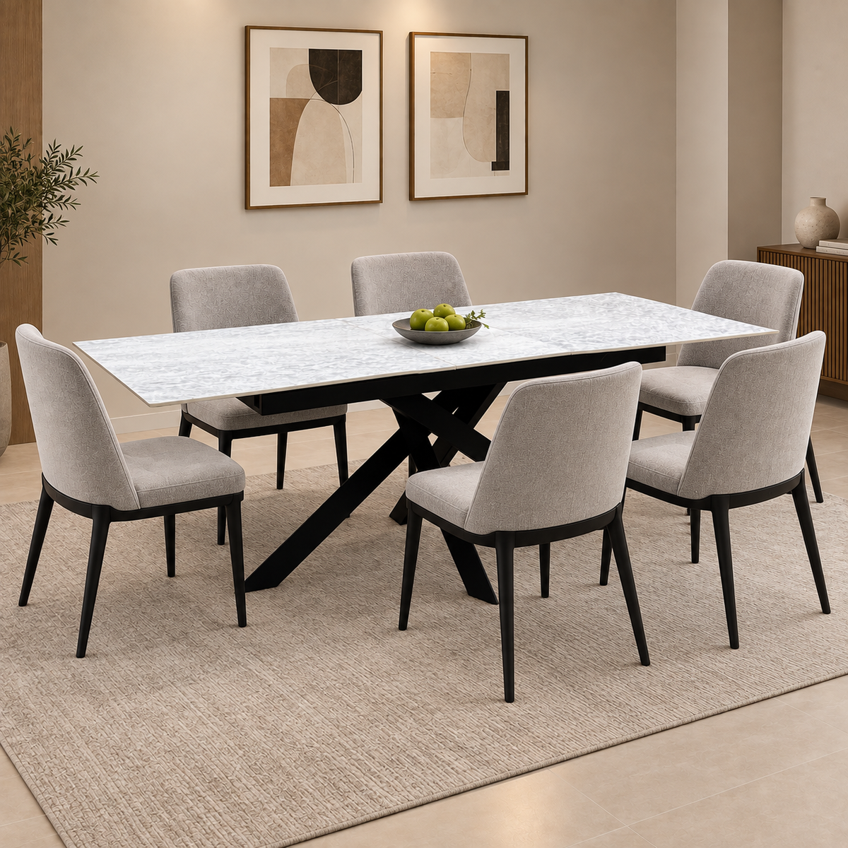'Warrior' White Sintered Stone Ceramic Top 180cm Extending Dining Table