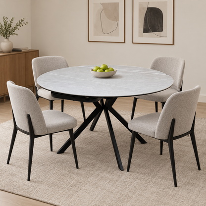 'Quattro' Ash Grey Marble Effect Ceramic Top Extending Swivel Dining Table