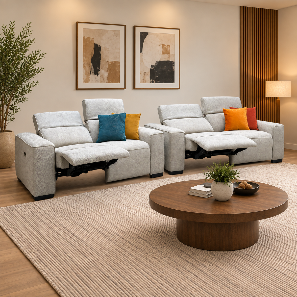 'Venosa’ Natural Fabric 3 + 2 Seater Power Recliner Sofa Set